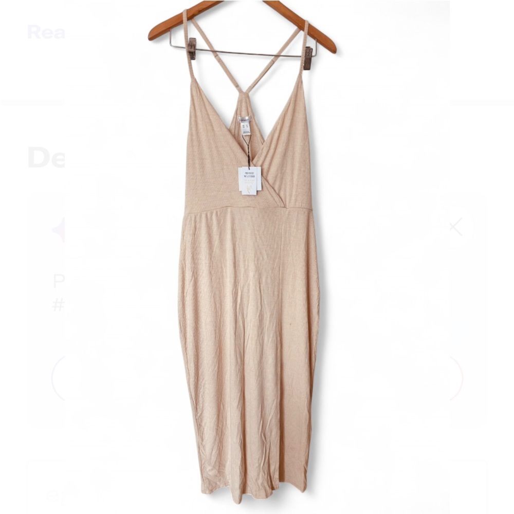 Revamped Tan Sleeveless Plunge Sundress